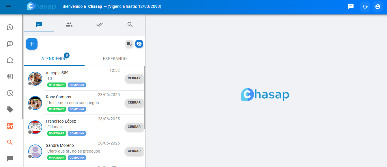 Interfaz de Chasap